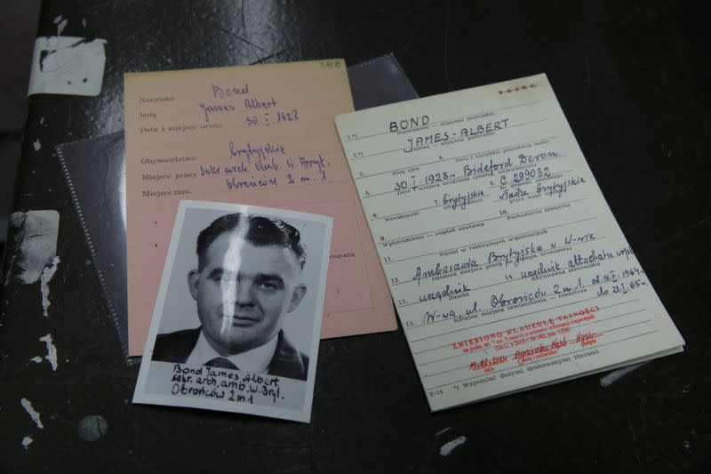 Documents of a suspected British agent called James Bond are pictured at Institute of National Remembrance (IPN) in Warsaw