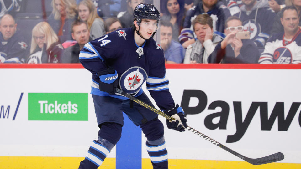 Ville Heinola hasn't looked out of place for the Winnipeg Jets and could anchor what's expected to be a dominant Finnish defence. (Darcy Finley/NHLI via Getty Images)