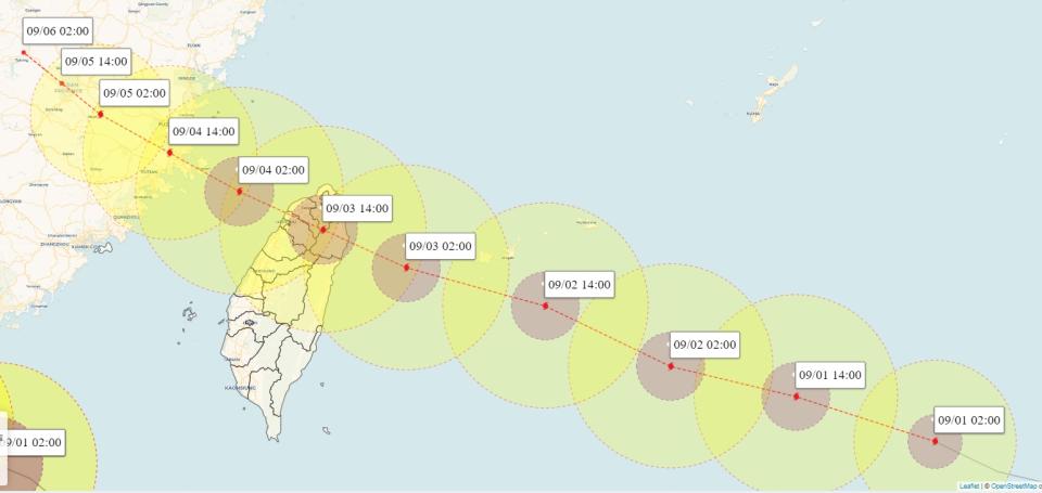 海葵颱風路徑預測圖（天氣風險提供）