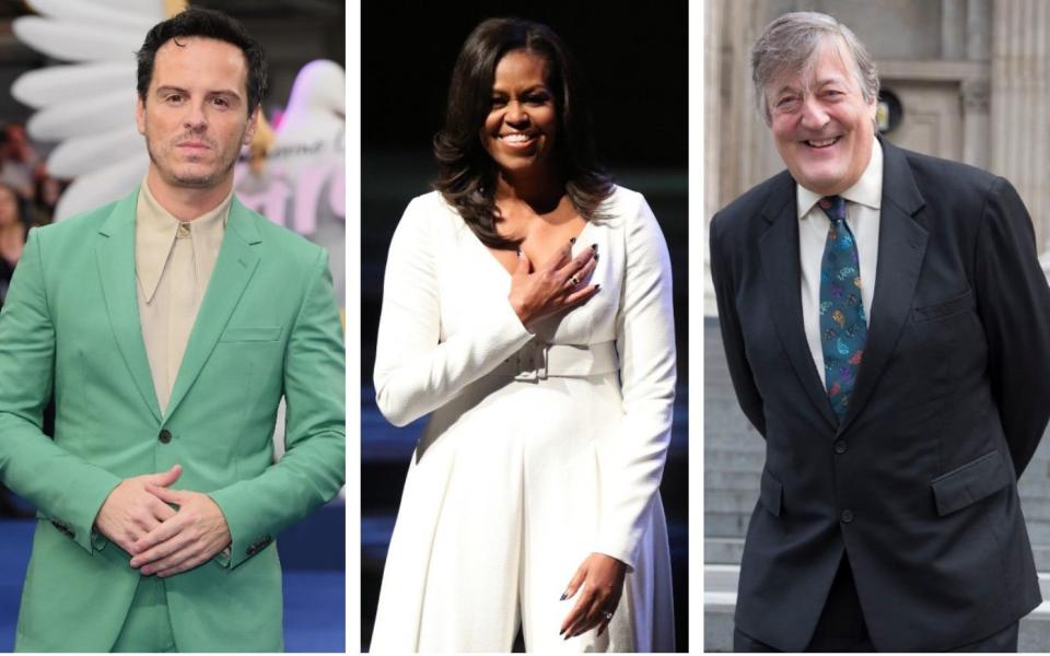 Andrew Scott, Michelle Obama and Stephen Fry are among the legion of famous faces who have turned their hand to narrating audiobooks - Joe Maher/Getty Images | Yui Mok/PA Wire | Heathcliff O'Malley