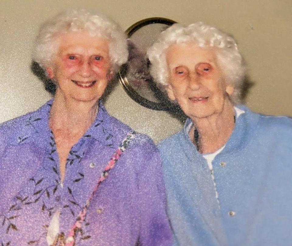 Mary Ellen Dune, left, now 97, with her sister, Juanita Fields, now 93. Both live independently in Marion.