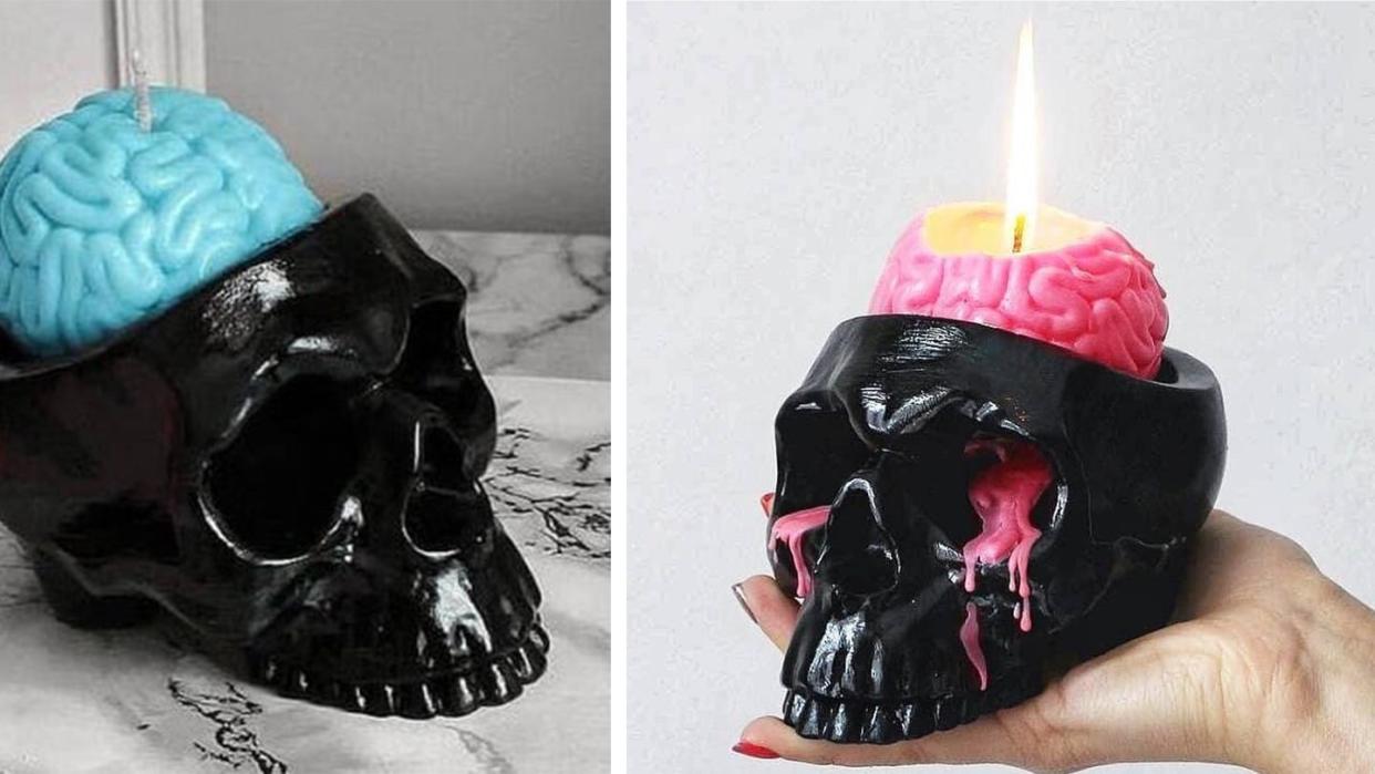 brain skull halloween candle from etsy