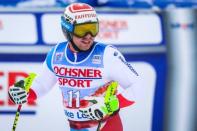 Nov 24, 2017; Lake Louise, Alberta, CAN; Beat Feuz of Switzerland in the finish area after his run during men's downhill training for the FIS alpine skiing World Cup at Lake Louise Ski Resort. Mandatory Credit: Sergei Belski-USA TODAY Sports