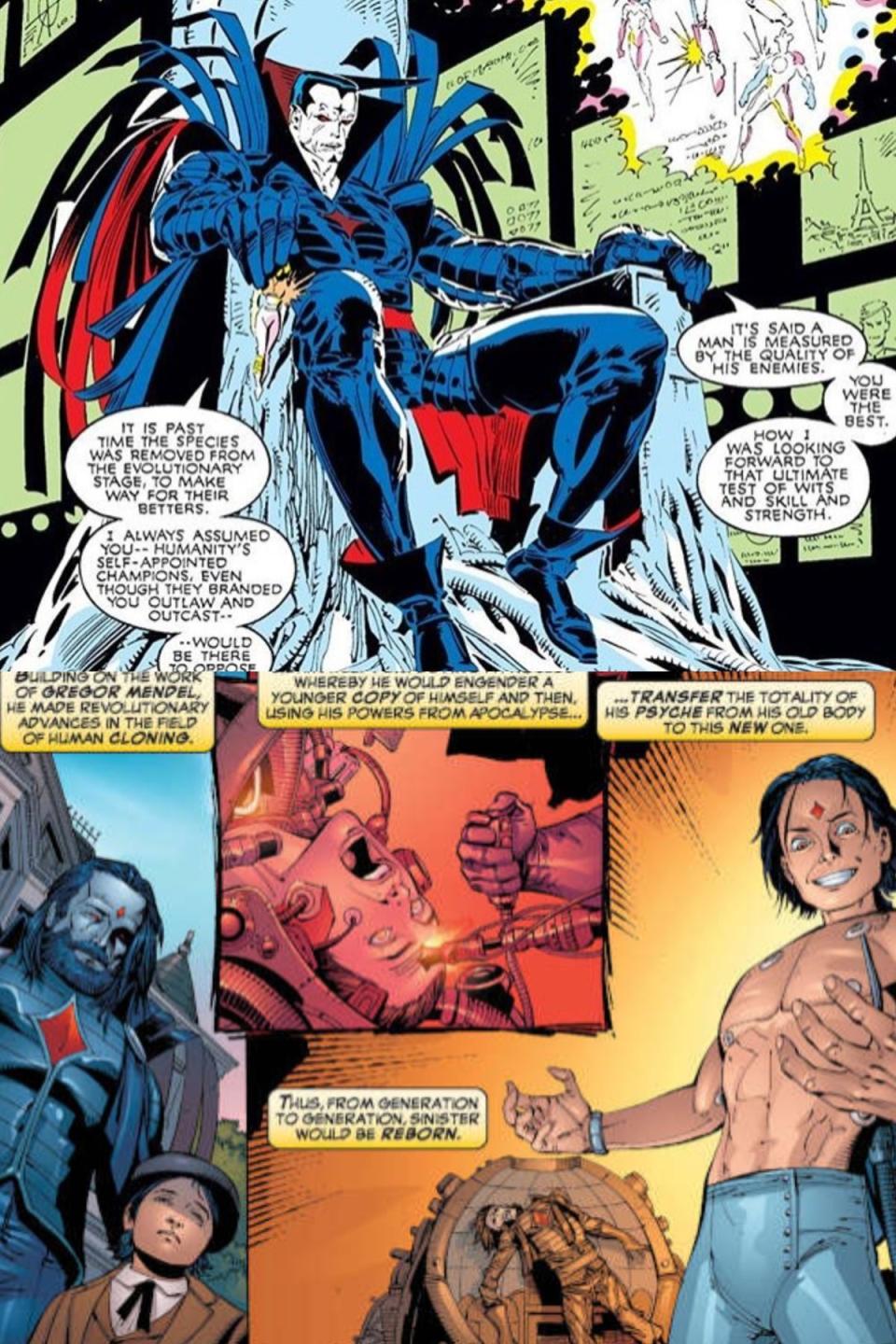 The origins of Mister Sinister, as they appear in flashbacks over the years in Marvel's X-Men comics.