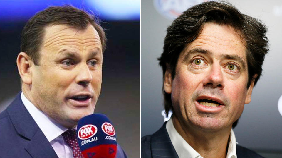 Pictured here, ex-player David King and AFL CEO Gillon McLachlan.