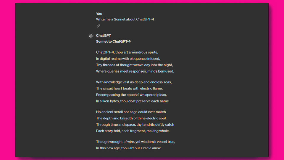 A screenshot of the ChatGPT writing a poem