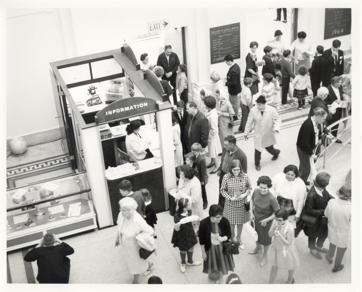 The COSI admissions and information area is seen in the very early years of the science center.