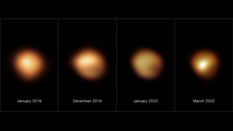 The Great Dimming of Betelgeuse tracked by the Very Large Telescope in Chile.