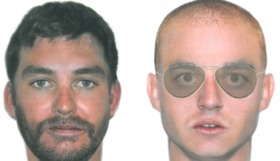 Artist impression drawings of two men being sought by police in relation to a string of Queensland robberies. 