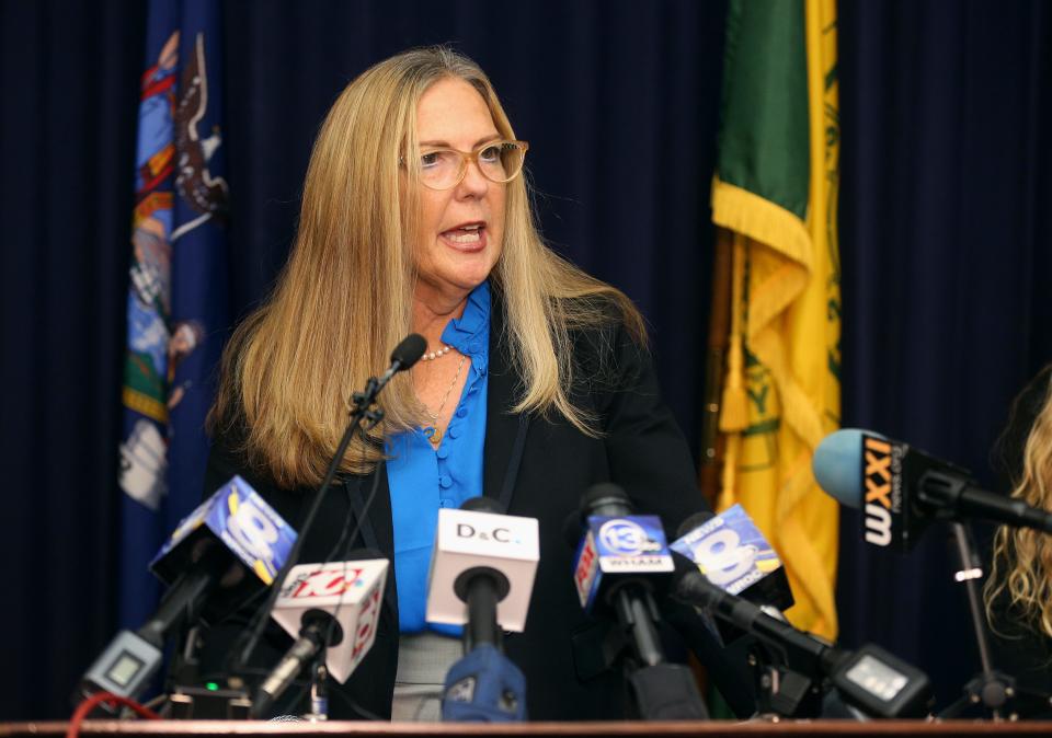 Monroe County District Attorney Sandra Doorley speaks with the media after a grand jury indicted Rochester Mayor Lovely Warren on campaign finance fraud connected with her 2017 re-election. 