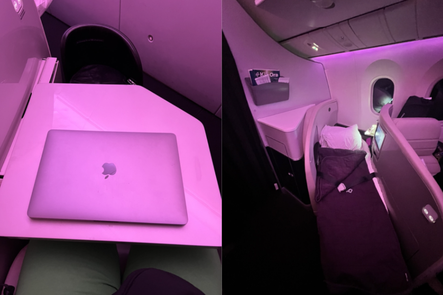 Before the bed is made, and after on Air New Zealand