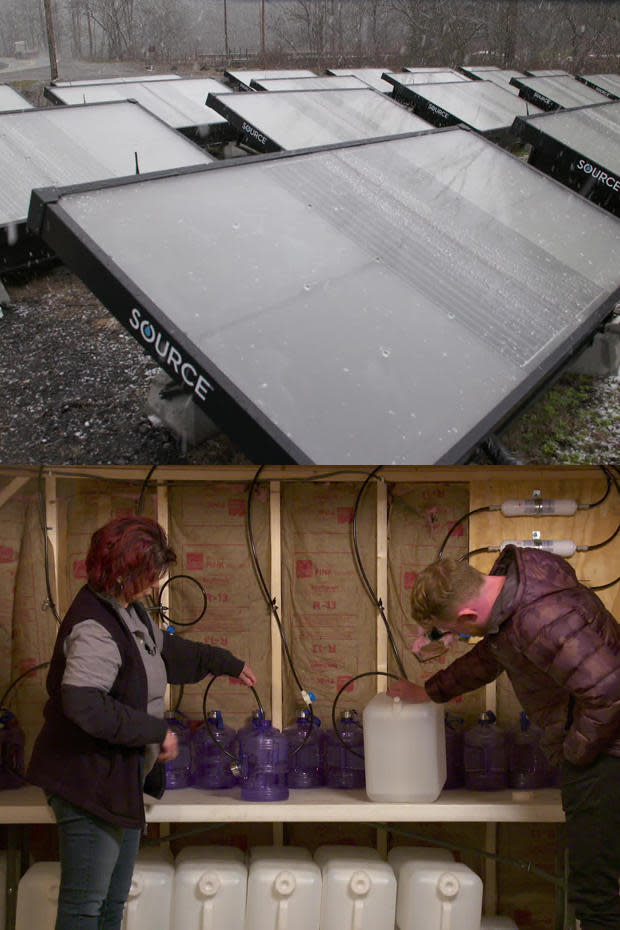 These panels harvest moisture from the air, collecting about 1,000 gallons a month.  / Credit: CBS News