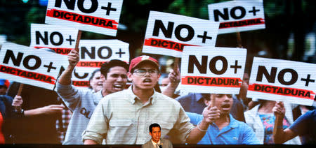 Venezuelan opposition leader Juan Guaido, who many nations have recognized as the country's rightful interim ruler, speaks during a meeting with students in Caracas, Venezuela February 8, 2019. REUTERS/Carlos Garcia Rawlins