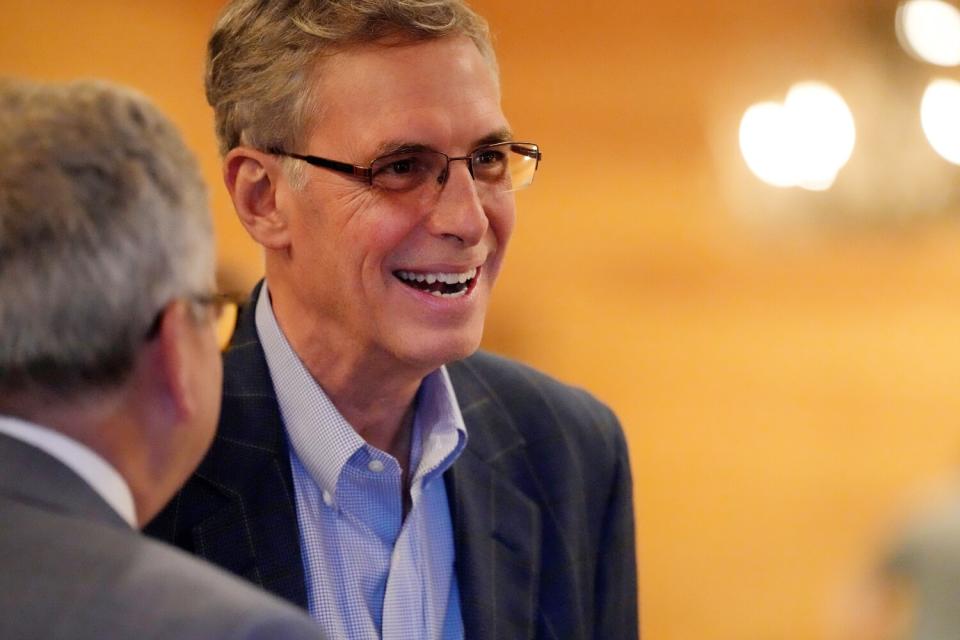 Rep. Tom Rice talks with donors at a campaign fundraiser in Latta, S.C.