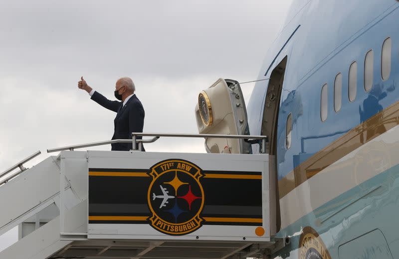 U.S. President Joe Biden boards Air Force One to return to Washington from Pittsburgh International Airport