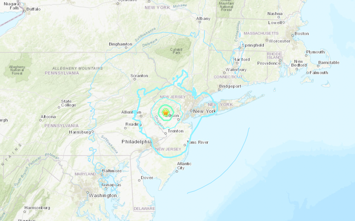 The USGS’ estimated range of impact from the earthquake on Friday morning (USGS)