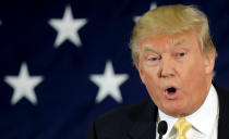 <p>Potential Republican 2016 presidential candidate Donald Trump speaks at the First in the Nation Republican Leadership Conference in Nashua, N.H., on April 18, 2015. <i>(Photo: Brian Snyder/Reuters)</i> </p>