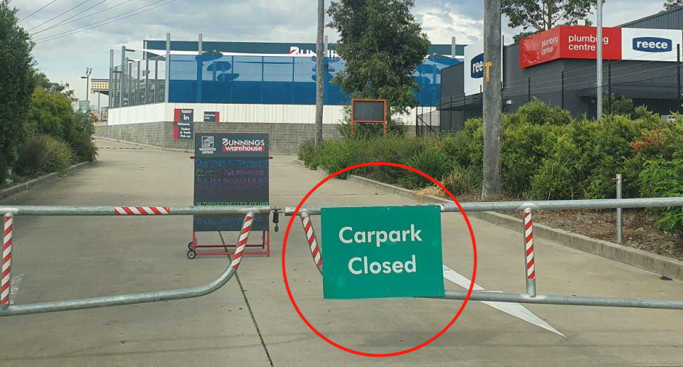 Bunnnings store Cessnock with the car park gate closed.