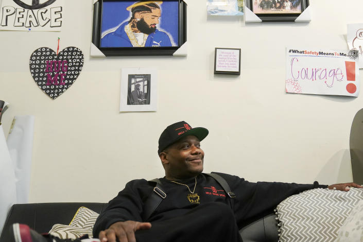 Damien Posey is photographed in the Us 4 Us office in San Francisco, Friday, May 12, 2023. Black Californians have watched closely as the state's reparations task force forged ahead in a two-year study, finally signing off this month on a hefty list of recommendations that will be submitted to lawmakers. Meaningful reparations for African Americans would include an official state apology, public funding for nonprofit organizations that assist Black residents, and cash reparations for every eligible person for the pay denied to their ancestors, who built this country with their labor, Posey said. (AP Photo/Jeff Chiu)