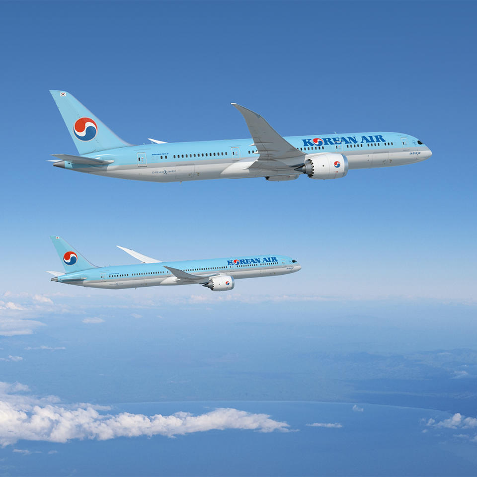 A rendering of Boeing 787-9 and 787-10 jets in the Korean Air Lines livery