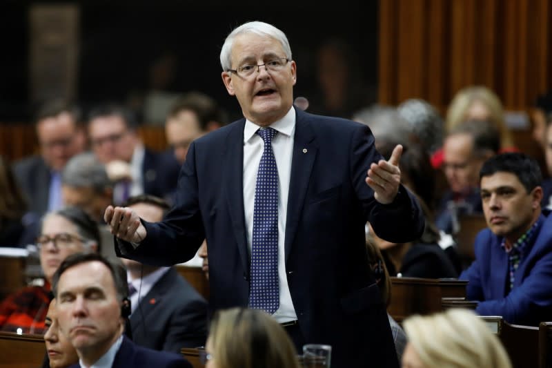 FILE PHOTO: Canada's Minister of Transport Marc Garneau speaks during Question Period in the House of Commons on Parliament Hill in Ottawa