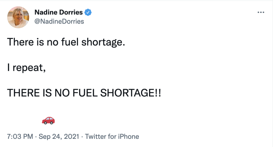 DCMS secretary tweets about fuel shortages