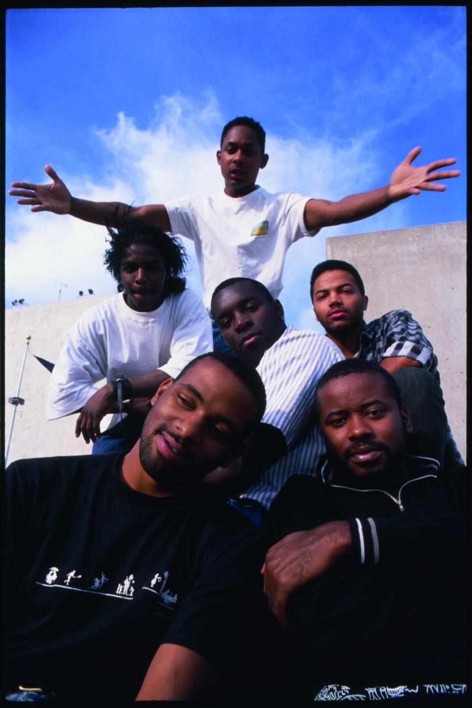 Detroit techno pioneers photographed at Hart Plaza by Normski. Clockwise from top: Derrick May, Santonio Echols, Kevin Saunderson, Juan Atkins, Eddie Fowlkes, Blake Baxter.