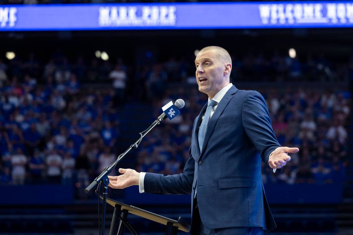 Mark Pope was introduced as Kentucky’s new head coach during a ceremony in Rupp Arena on April 14. Silas Walker/swalker@herald-leader.com