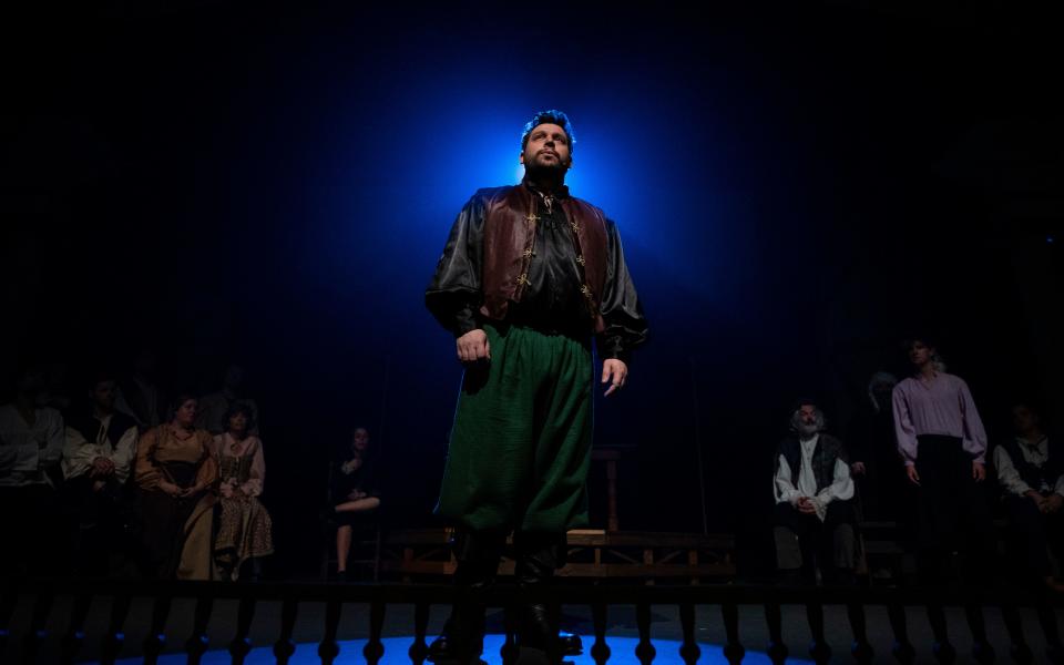 Nicholas Jaymes appears as Nick Bottom during a rehearsal for South Bend Civic Theatre's production of "Something Rotten" that opens July 15 and continues through July 31, 2022.