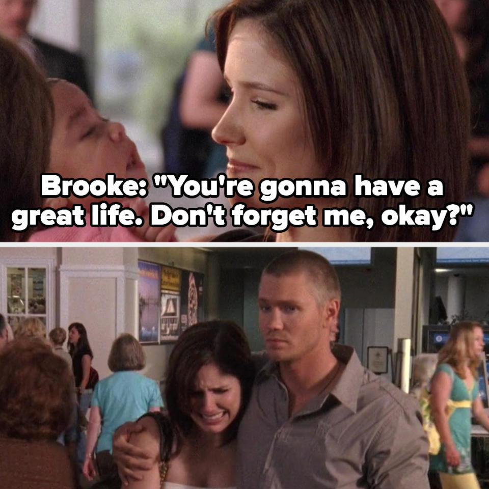 Brooke tells Angie she's going to have a great life and not to forget her, Lucas comforts her as she sobs