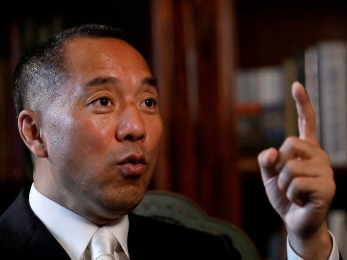 FILE PHOTO: Billionaire businessman Guo Wengui speaks during an interview in New York City, U.S., April 30, 2017. REUTERS/Brendan McDermid/File Photo     