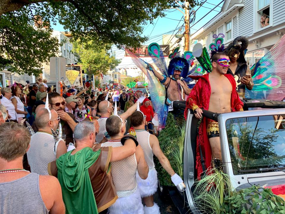 Revelers at the 2019 Provincetown Carnival parade. This year's event on Aug. 18 will be the first parade held since then because of COVID-19 concerns.