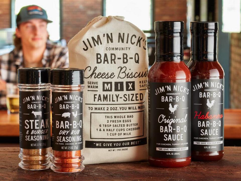 You can take the rubs and spices home from Jim and ‘N Nicks, which opens Wednesday in Warner Robins, Georgia.