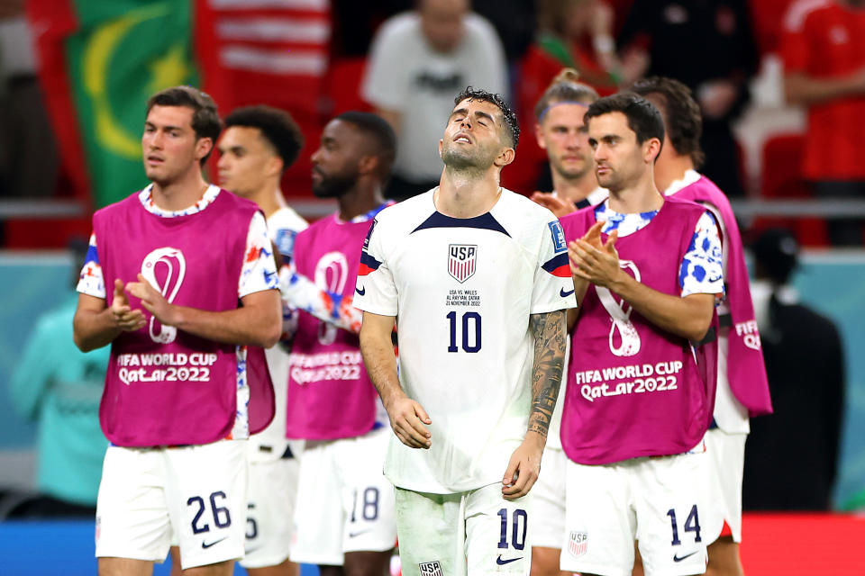 Christian Pulisic of United States reacts after the 1-1 draw during the FIFA World Cup match between USA and Wales. (Maja Hitij - FIFA/FIFA via Getty Images)