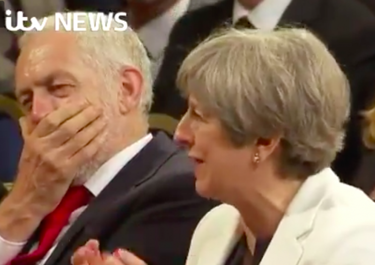 Theresa May made Jeremy Corbyn laugh heartily in Parliament (Twitter)