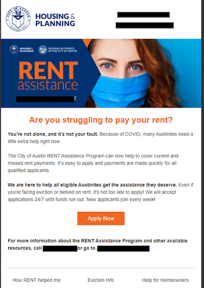 A promotional message for help paying rent