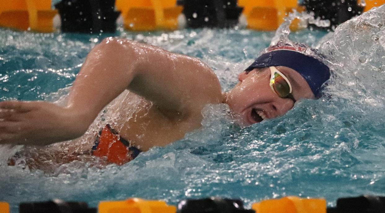 Eastchester's Luci Gutierrez won the 200-yard freestyle at the Section 1 swimming championships at Felix Festa in West Nyack Nov. 2, 2023.