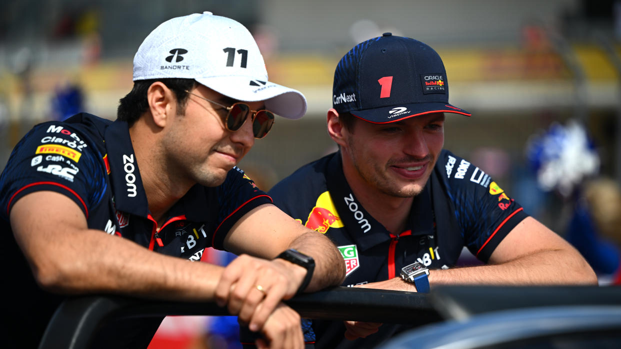 Max Verstappen (right) has already clinched the world drivers' championship while teammate Sergio Perez is looking to strengthen his grip on second place. (Photo by Clive Mason - Formula 1/Formula 1 via Getty Images)