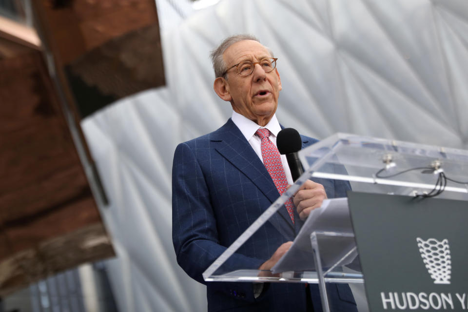 Stephen Ross, chairman of the Related Companies, speaks during the grand opening of the The Hudson Yards development, a residential, commercial, and retail space, and a large public art sculpture called 'The Vessel,' on Manhattan's West side in New York City, New York, U.S., March 15, 2019. REUTERS/Brendan McDermid