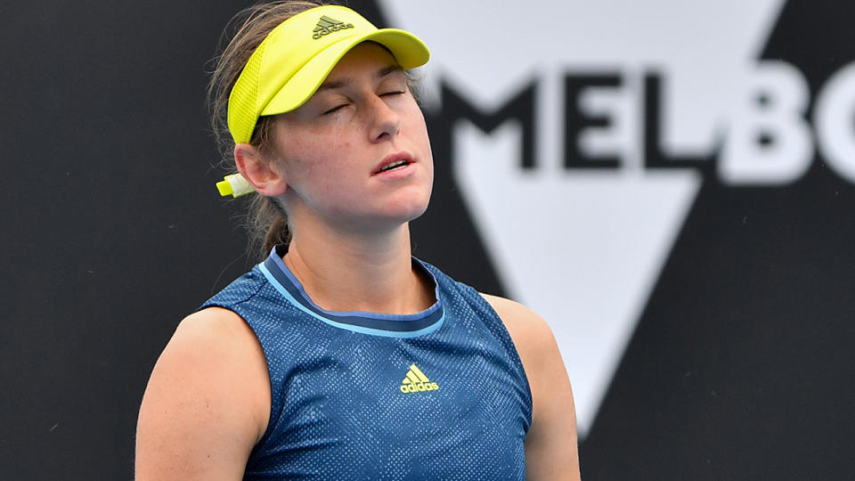 Kaja Juvan, pictured here in action against Mayar Sherif at the Australian Open.