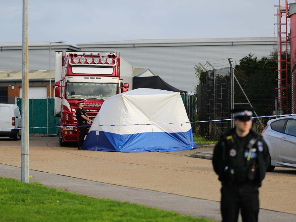 Police activity at the Waterglade Industrial Park in Essex after 39 bodies were found inside a lorry container: PA