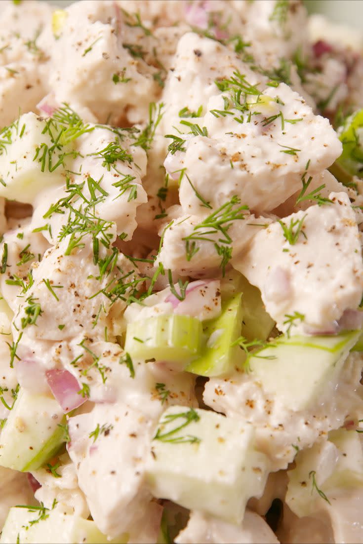 <p>Sometimes you can't beat a classic.</p><p>Get the recipe from <a href="https://www.delish.com/cooking/recipe-ideas/recipes/a53234/easy-chicken-salad-recipe/" rel="nofollow noopener" target="_blank" data-ylk="slk:Delish;elm:context_link;itc:0;sec:content-canvas" class="link ">Delish</a>.</p>