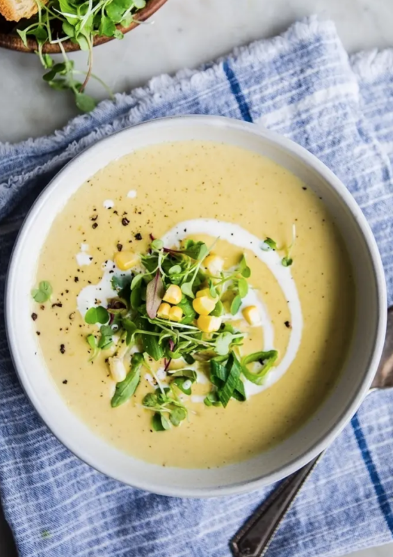 <p>The Modern Proper</p><p>A gorgeously rich and creamy sweetcorn bisque recipe that can be served hot or cold, this dish is simple and stunning.</p><p><strong>Get the recipe: <a href="https://themodernproper.com/corn-and-leek-bisque" rel="nofollow noopener" target="_blank" data-ylk="slk:Corn and Leek Bisque;elm:context_link;itc:0;sec:content-canvas" class="link rapid-noclick-resp"><em>Corn and Leek Bisque</em></a></strong></p>