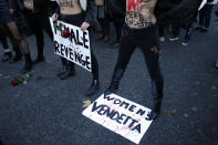 <p>Femen activists attend a demonstration for the International Day for the Elimination of Violence against Women, in Paris, Saturday, Nov. 25, 2017. (Photo: Thibault Camus/AP) </p>