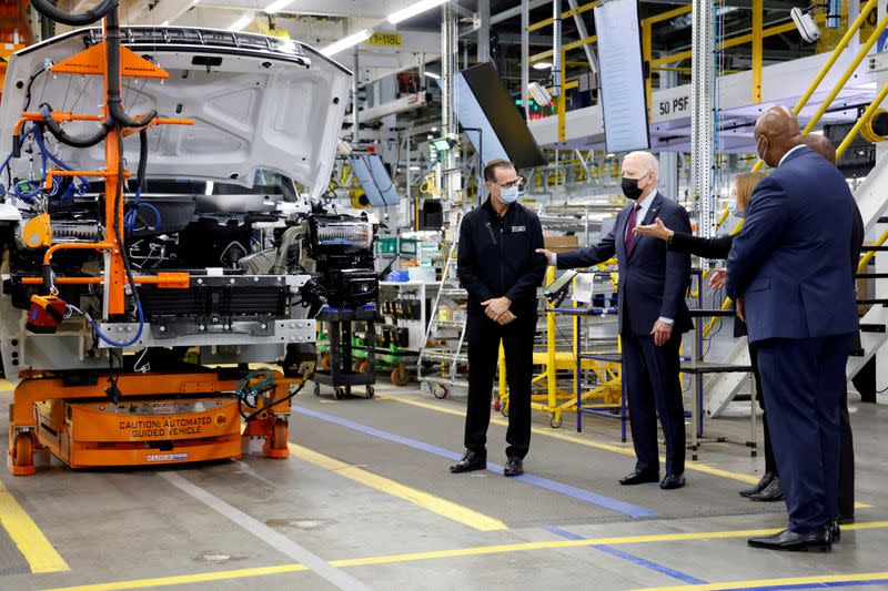 FILE PHOTO: U.S. President Joe Biden tours the General Motors 'Factory ZERO' electric vehicle assembly plant in Detroit