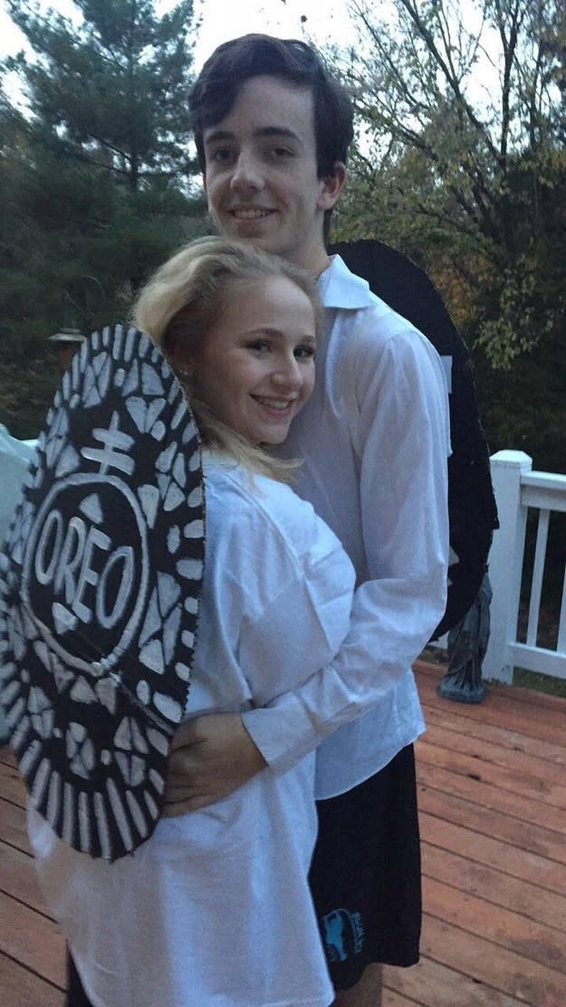 two people dressed as an Oreo cookie