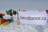 The Ontario beadonor.ca flag flies proudly at the team's campsite.