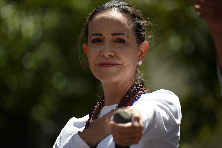 María Corina Machado, en un acto con partidarios en Caracas. (Federico PARRA / AFP)