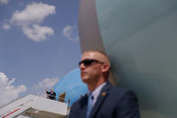 <p>President Donald Trump waves as he boards Air Force One at Andrews Air Force Base, Md., Friday, May 19, 2017, for his first foreign trip as president, visiting Saudi Arabia, Israel, Vatican, and a pair of summits in Brussels and Sicily. (Photo: Evan Vucci/AP) </p>