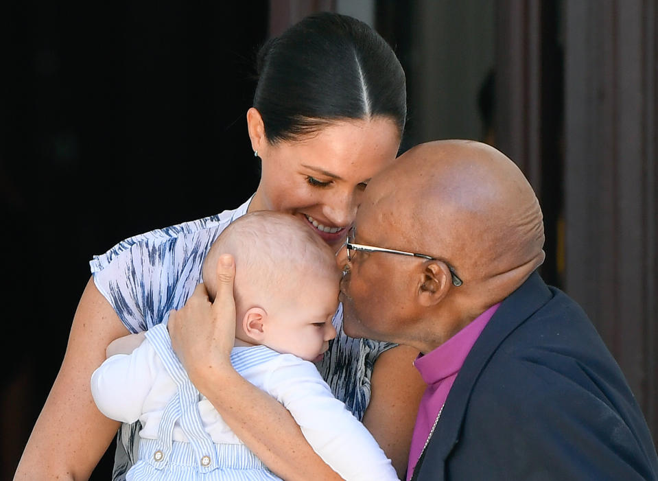 September 25, 2019: Meghan Markle, holding Archie, meets Archbishop Desmond Tutu at the Desmond & Leah Tutu Legacy Foundation in Cape Town